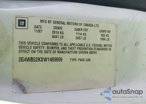 1998 Buick Regal Ls Cmi from USA, damaged, VIN 2G4WB52KXW1469699